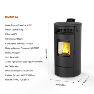 Estufa de Pellets de Madera para Interiores KM1011A con Diseño Ecológico, 89% de Alta Eficiencia, Combustión Sellada, Control Wifi Moderno y Cubierta Superior de Cerámica - Product Image 3