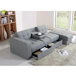 Good design fabric futon storage sofa bed with cup holder