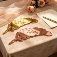 Miroir personnalisé gravé en acrylique doré, décoration faite main en plumes, panneau personnalisé pour mariage, anniversaire, fête, table
