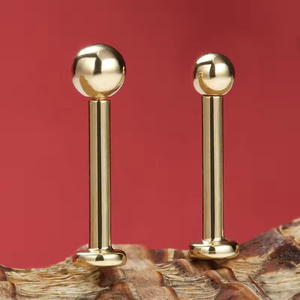 Giometal Factory 14k in oro massiccio bilanciere dritto con sfera solida senza fili/gioielli per Piercing corpo filettati internamente - Product Image 5