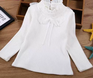 Leggings con Forro Polar para Niñas, Top de Otoño e Invierno, Camiseta de Manga Larga de Punto Grueso con Cuello de Encaje para Niños - Product Image 2