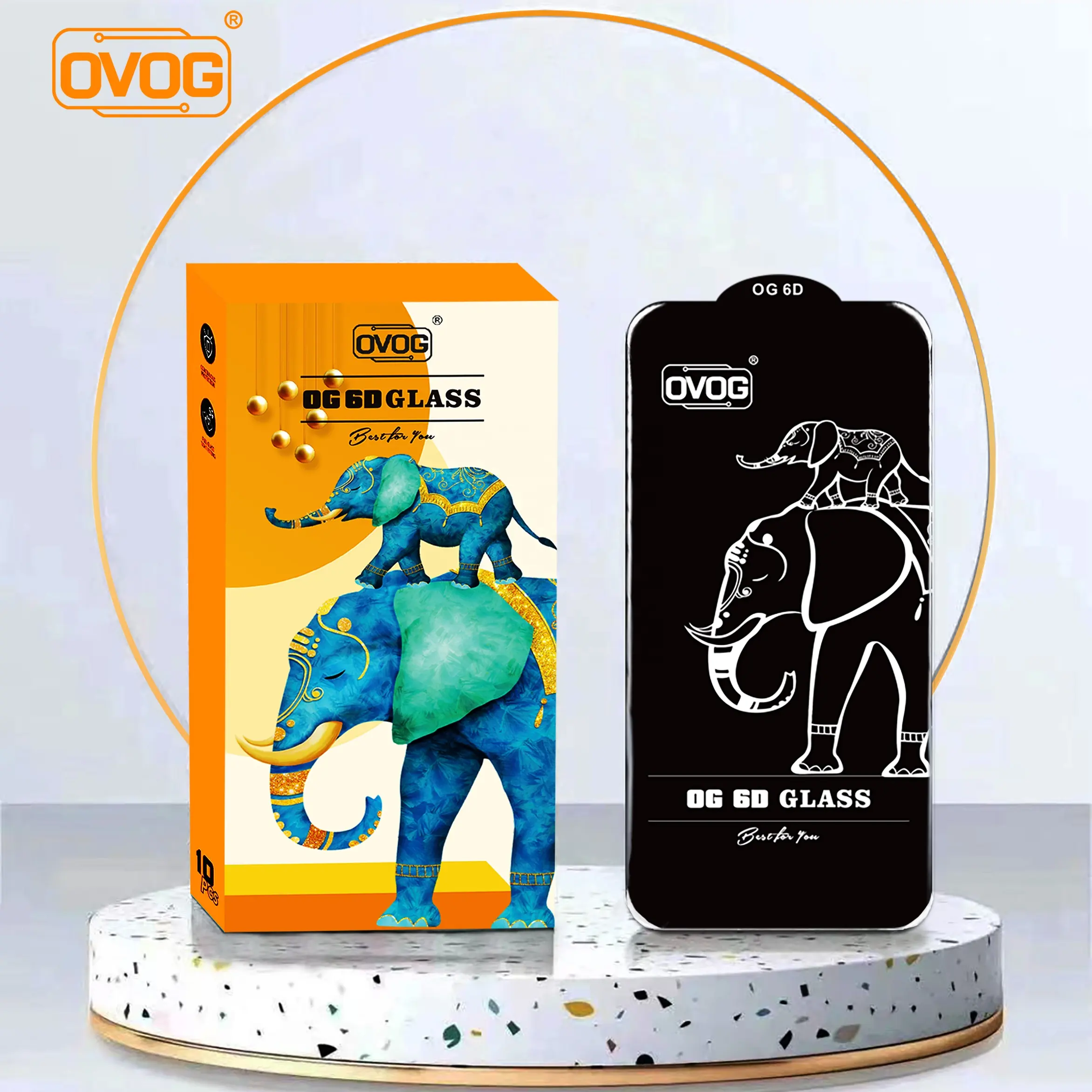 2023 새로운 OVOG 코끼리 및 6D 큰 전체 접착제 화면 보호기 6D 강화 유리 아이폰 14 프로 맥스 삼성 a72 a52 a32