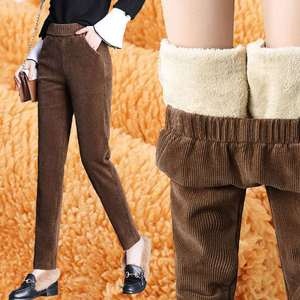 Women's Winter Corduroy Long <strong>Harem</strong> <strong>Pants</strong> High Waist Elastic Waist Closure Slim Fit Skinny Leg with Plush Pocket Warm Stylish - Product Image 4