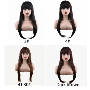 Peluca Negra Larga y Lisa con Flequillo, Fibra Sintética Resistente al Calor, Gorra Ajustable, para Uso Diario, Citas, Bodas, Cosplay, Moda, para Mujer - Product Image 2