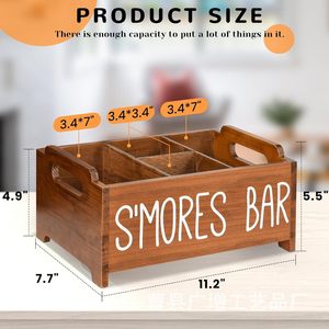 Solid Wood S'Mores Bar <b>Box</b> With Compartments Multi Functional Desktop <b>Storage</b> Organizer For Snacks Outdoor <b>Camping</b> Use - Product Image 2