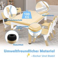 Ensemble table et chaise pour tout-petits à hauteur réglable bureau d'étude graffiti facile à essuyer avec 4 chaises en plastique pour l'école et la garderie