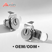 Serrure à came en alliage de zinc Anin de haute qualité pour boîte aux lettres, meuble, tiroir, cylindres de verrouillage avant, 2 clés, entraxe 15 mm, nickel/chrome