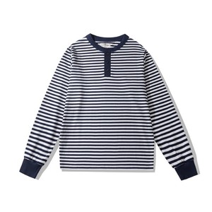 Vêtements d'automne pour hommes, T-shirt Henley rayé à manches longues en pur coton épais de style vintage, chemise nautique de style marin, fournisseur de choix - Product Image 2