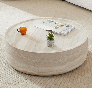 Ronde salontafel met marmerpatroon, trommelvormige salontafel, cocktailtafel van glasvezel, middentafel voor woonkamer of kantoor - Product Image 1