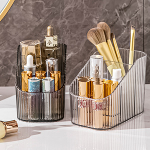 Boîte de rangement transparente à rayures pour cosmétiques, porte-rouge à lèvres, porte-pinceaux de maquillage, conteneur de rangement de bureau, design léger - Product Image 4
