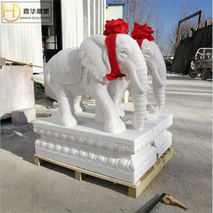 Escultura de Elefantes de Piedra Jiahua, Par de Adornos de Jardín de Estilo Asiático en Mármol Blanco, Decoración Duradera - Product Image 5