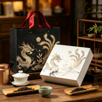 Sac en papier d'art de luxe de haute qualité avec poignée en ruban, emballage de boîte cadeau en carton, boîte à thé haut de gamme, logo personnalisé, image de marque d'entreprise
