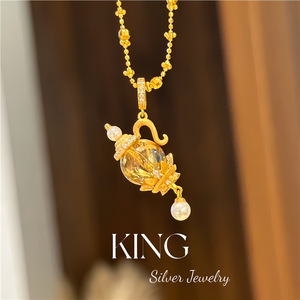 Collar de Botella de Agua Mágica King Silver Jewelry, Plata de Ley S925 Chapada en Oro, Cristal, Perla, Estilo Vintage de Lujo para Mujer - Product Image 1