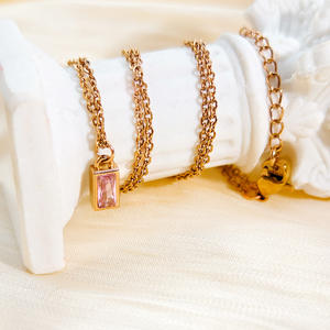 Collar con Colgante Rectangular de Circonita de Color, Chapado en Acero Inoxidable, Resistente a la Decoloración, para Mujer, Ideal para Cumpleaños - Product Image 3