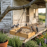 Comedero Colgante de Bambú para Pájaros, Diseño de Plataforma Abierta para Observación de Aves al Aire Libre, Estación de Semillas Natural para Pájaros, Fácil de Rellenar