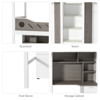 Lit mezzanine avec armoire, taille double, pour étudiant, durable, pour dortoir scolaire, appartement, avec barrière de sécurité, bureau et rangement
