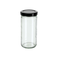 Frascos de Vidrio Transparentes de 8oz, 12oz y 16oz, Frascos Rectos Altos con Tapa Metálica Dorada de Rosca y Revestimiento de Plastisol