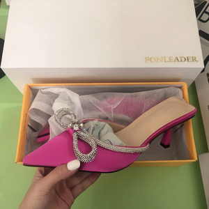 2025 New Fashion Salto Alto Summer Female Slides Mules Low <b>Shoes</b> Bow Kitten Heels for Ladies - Product Image 6