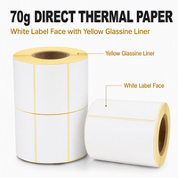 Étiquettes d'expédition thermiques directes vierges adhésives en rouleau de taille personnalisée 100*100mm, autocollants à doublure jaune pour rouleaux d'étiquettes en papier à code-barres