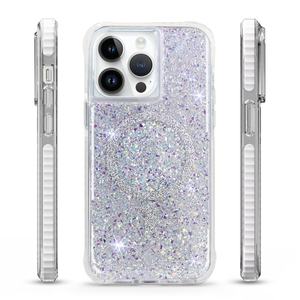 Étui de téléphone magnétique anti-jaunissement, antichoc, TPU PC TPE 3 en 1, étui de téléphone brillant avec paillettes pour iPhone 16 15 14 13 12 Pro Max - Product Image 1