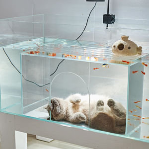 Nido para Gatos y Acuario para Peces 2 en 1 Integrado al por Mayor - Mueble Interactivo Ecológico de Cristal Ultra Blanco para Mascotas para Sala de Estar - Product Image 6
