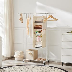5 <b>Shelf</b> Hanging Closet Organizer Beige Foldable With Side Pockets For Bedroom Storage - Product Image 6