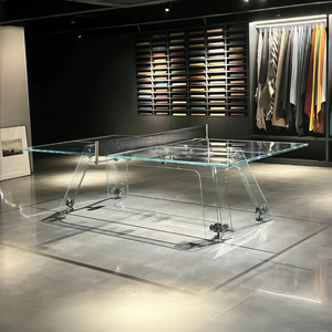 Vente directe d'usine, <span class=keywords><strong>table</strong></span> de <span class=keywords><strong>ping</strong></span>-<span class=keywords><strong>pong</strong></span> en verre d'extérieur de style moderne, <span class=keywords><strong>table</strong></span> de tennis de <span class=keywords><strong>table</strong></span> de luxe en verre trempé transparent - Product Image 4