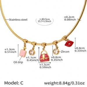 Collier à breloques tendance, plaqué or 18 carats, collier ras du cou en acier inoxydable et collier avec pendentif en émail de fruits et légumes - Product Image 6