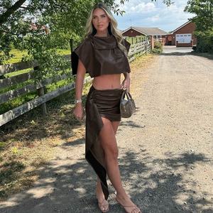 สินค้ามาใหม่ 2026 แฟชั่นบูติก เสื้อผ้าสตรี สตรีทแวร์ หนัง ชุดเซ็ตกระโปรง 2 ชิ้น สุดอินเทรนด์ - Product Image 3