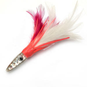 Suministro del fabricante 6in 40g cabeza de resina falda de plumas reales pesca señuelo de calamar suave - Product Image 5