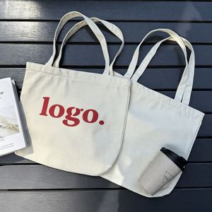 Wholesale Large Capacity Reusable Multi-Function Simple Custom Logo Printed Cartoon Canvas Tote Shopping Bag with Rope Handle - Product Image 3