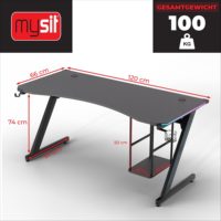 Bureau de jeu extensible à lumière LED RVB en forme de Z Design unique Bureau de jeu élégant en forme de Z E-sport avec bureau en fibre de carbone