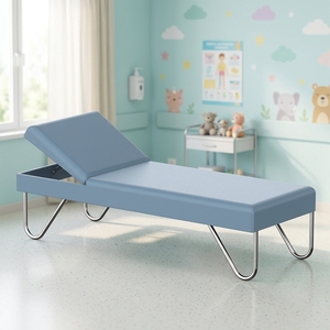 <span class=keywords><strong>Table</strong></span> <span class=keywords><strong>d</strong></span>'<span class=keywords><strong>examen</strong></span> <span class=keywords><strong>pédiatrique</strong></span> manuelle en acier inoxydable KC02 avec dossier réglable et garantie de 5 ans - Product Image 1