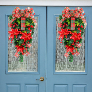 Guirlande de Noël en forme de goutte d'eau YUELIAN, écologique, en plastique artificiel, avec baies rouges et cônes de pin, pour accrocher à la porte d'entrée, en extérieur - Product Image 2