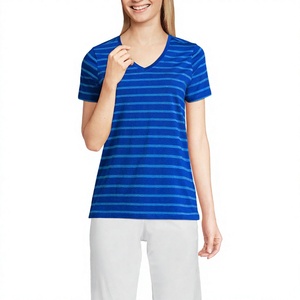 Camisetas de Verano a Rayas para Mujer, Cuello en V, Espalda en U, Manga Corta, 100% Algodón, Secado Rápido, Transpirables, Venta al Por Mayor de Fábrica, OEM, Personalizadas - Product Image 4