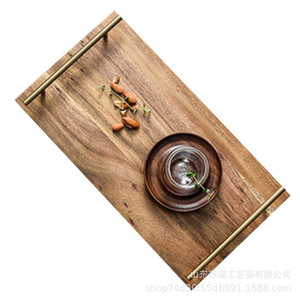 Rectangular Wooden <b>Tray</b> With Gold Handles For Sushi <b>Tea</b> Coffee Hotel Serving - Product Image 5