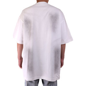 Nueva tendencia personalizada 100% algodón 320 gramsT-Shirt Diseño irregular Doble cuello redondo Camiseta de inyección de tinta parcial para hombre - Product Image 3