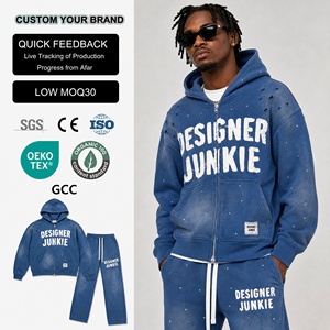 Custom Logo Fleece Winter 600g <b>Oversize</b> Acid Wash Flared Tracksuit Custom Cropped Zipper Hoodie <b>Sweatpants</b> Men's Sweatsuit - Product Image 1