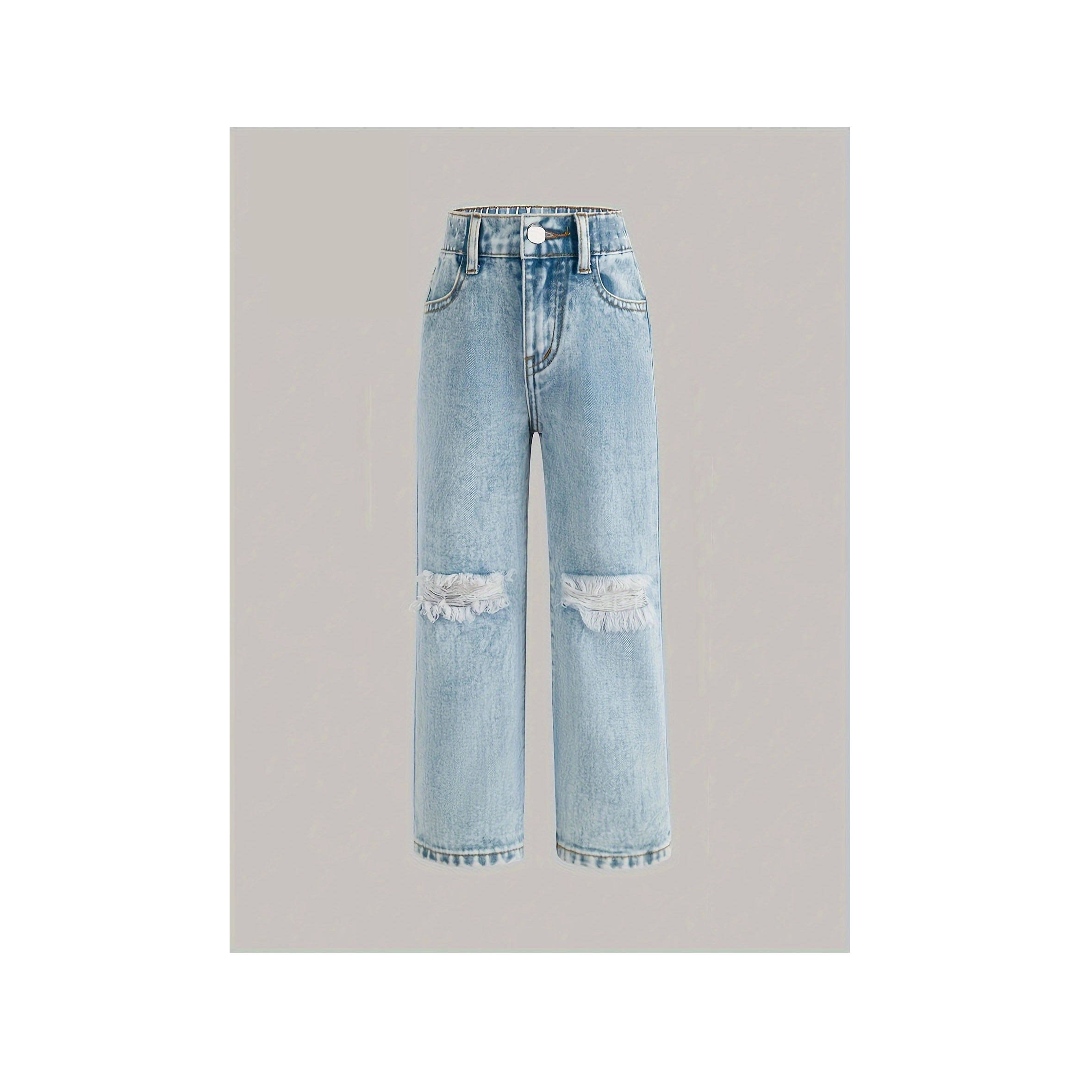 2025 Teen Girls Children Clothing Ripped Skinny Bell Bottom Jeans Vintage  Washed Casual Solid Color Flared Leg Pant