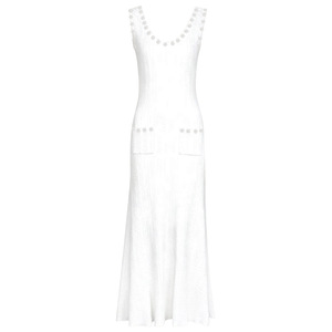 Autunno e inverno di alta qualità nuova moda a maglia maglia gilet da donna senza maniche con fiori di perle Maxi abito - Product Image 3