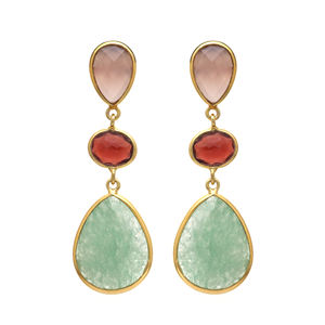 Pendiente de Plata de Ley 925 granate, calcedonia y Aventurina Pendiente de plata de diseñador chapado en oro - Product Image 1