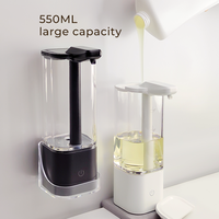 Dispenser Sabun Dapur USB Isi Ulang 550ml ABS+PC Sensor Otomatis Tempel Dinding IPX5 Tahan Air 2 Pengaturan Busa Rumah Tangga