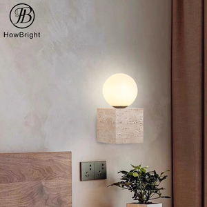 2025 New Arrival G9 travertine đá vuông trong nhà bên cạnh đèn tường với Glass bóng chụp đèn cho phòng khách phòng ngủ - Product Image 6