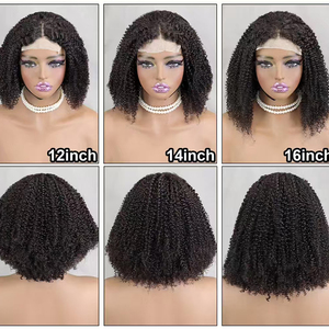 Letsfly Afro Kinky 4x4 Spitzen verschluss Bob Raw Virgin <span class=keywords><strong>Hair</strong></span> Unverarbeitete Easy Wear <span class=keywords><strong>Human</strong></span> Perücken 12 14 16 Zoll Natur haar - Product Image 4