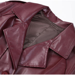 Cappotto Lungo Invernale da Donna Elegante e Casual in Pelle PU <span class=keywords><strong>Rosso</strong></span> Scuro con Cintura, Lunghezza alla Caviglia - Product Image 6