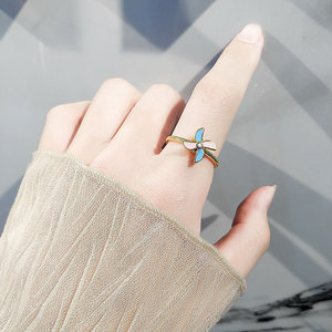 Anillos giratorios ajustables de cobre chapado en oro con diseño de molino de viento y gotas de pegamento azules y rosas, joyería antiestrés y para aliviar la tensión para mujer - Product Image 3