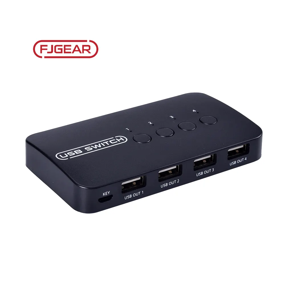 FJGEAR sakelar dan Mainkan usb pemilih barang baru, sakelar pembagi USB 2.0 sakelar 4 dalam 4 keluar