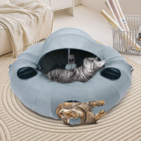 Lit tunnel pour chat en polyester bleu personnalisé, forme de beignet, pliable, avec housse, pour hamster, lapin, petits animaux, jouet interactif, lavable