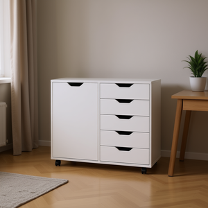 Db Winsome Halifax Armoire de rangement blanche 80x65x38cm 5 tiroirs avec porte Unité d'organisation multifonctionnelle pour la maison - Product Image 2