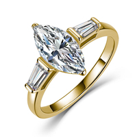 Bague de fiançailles en argent sterling 925 avec trois pierres de moissanite taille marquise, plaqué or, pour femme, vente en gros, fabricant de bijoux fins